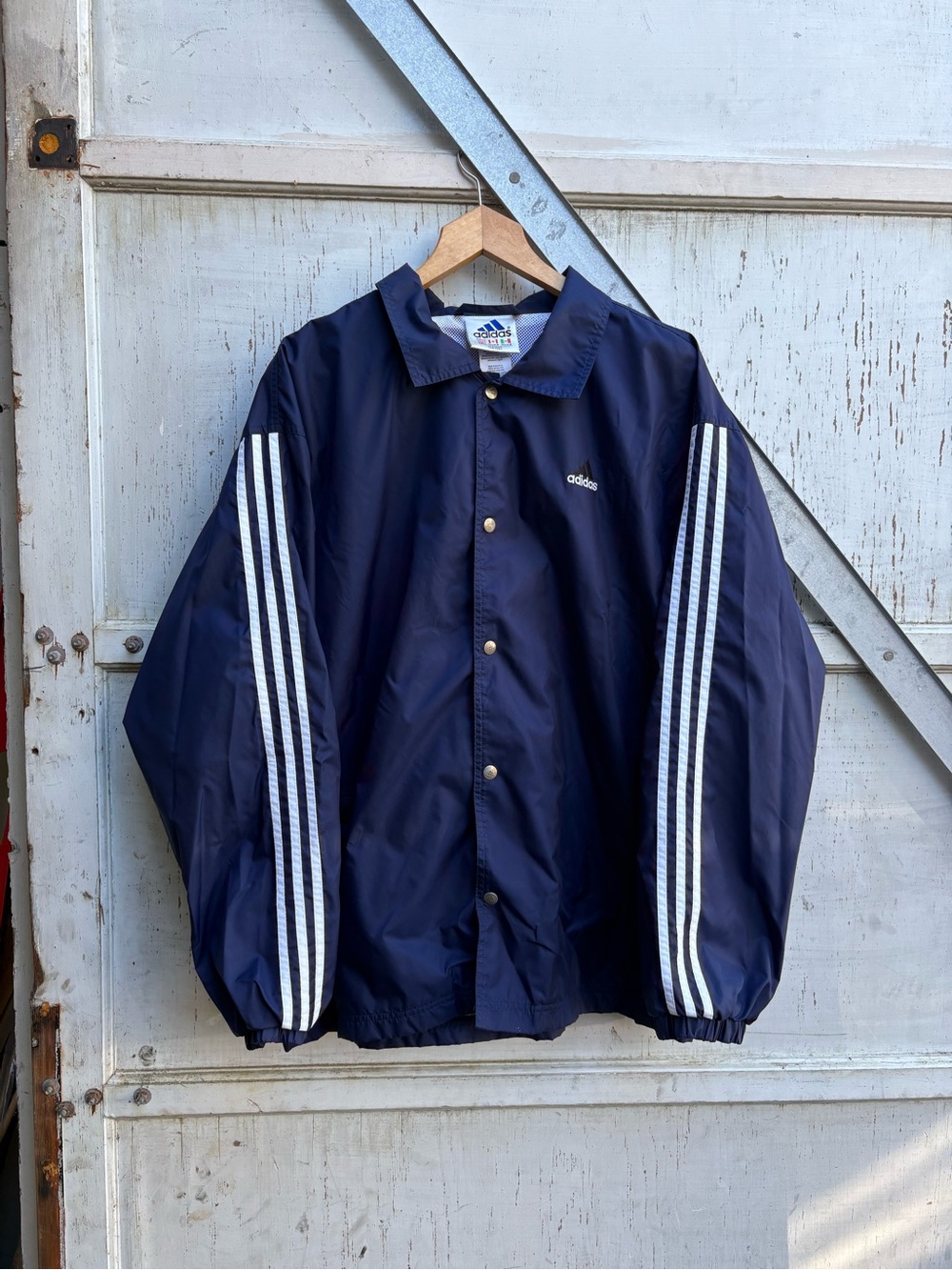 Vintage 90s Adidas Navy Blue White Windbreaker Button Up Track Jacket Size XXL